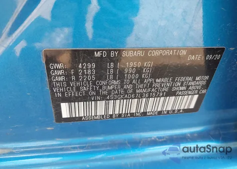 2020 Subaru Impreza Premium z USA, uszkodzony, nr VIN 4S3GKAD67L3615791